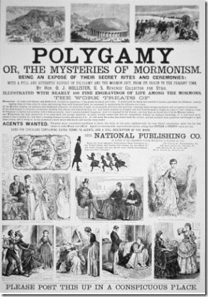 מודעה המזמינה את הקהל האמריקאי להשכיל בהלכות הפוליגמיה של המורמונים, הנחשבות שערוריתיות כמובן