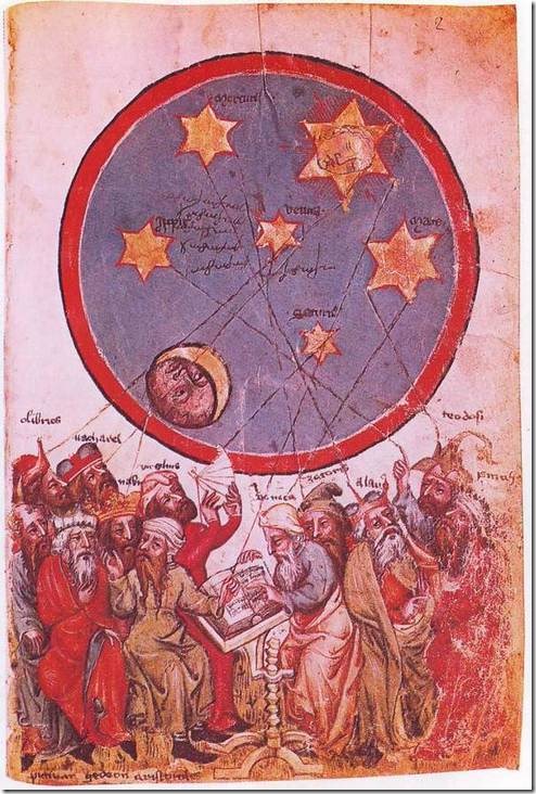 יצירה מהמאה ה-14 המציגה תריסר אסטרולוגים פגאנים, ביניהם אריסטו, ורגיליוס וסנקה